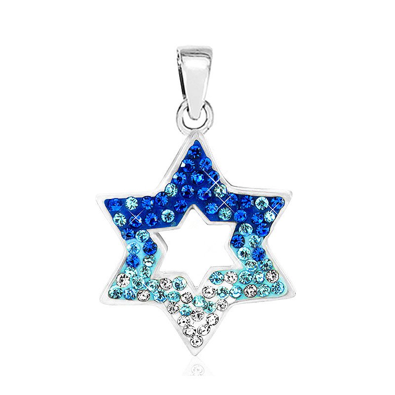 "Star of David" necklace (2*1.5 cm) made of 925 silver inlaid with crystals in the colors of the state