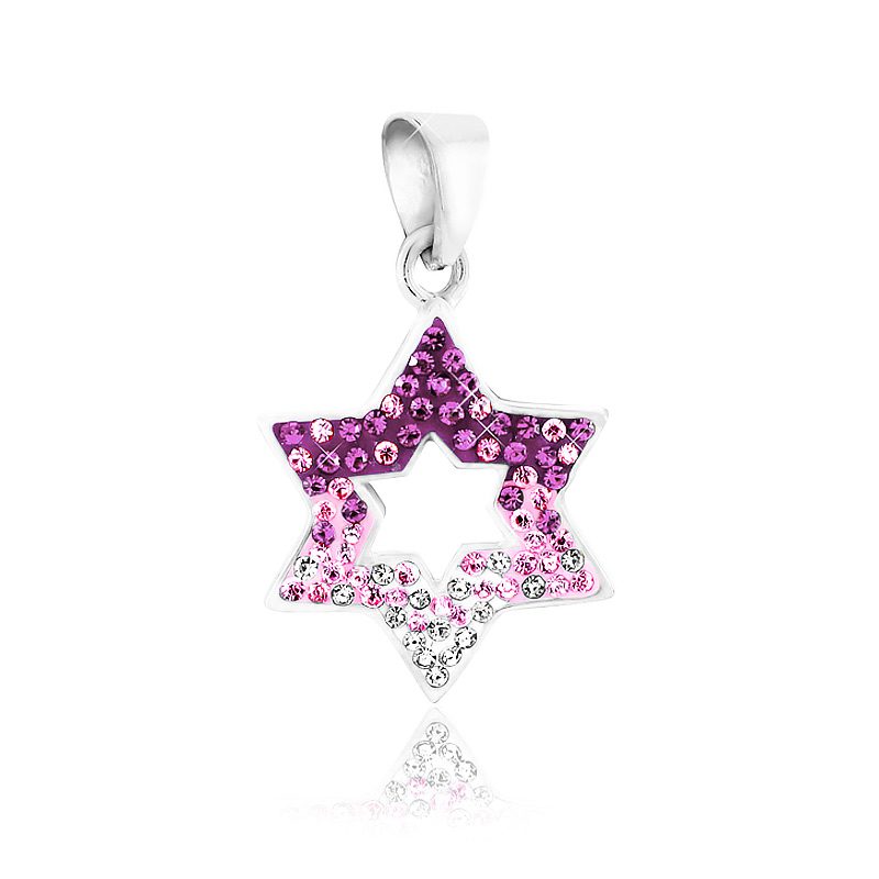 "Star of David" necklace (1.65*2 cm) made of 925 silver, inlaid with pink and purple crystals