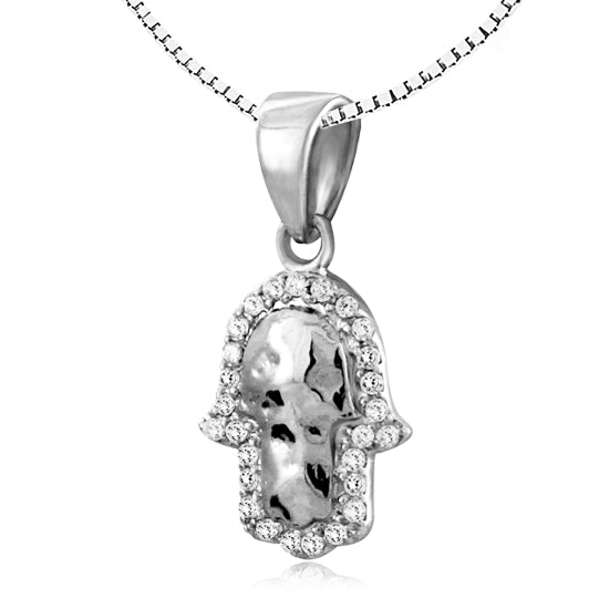 שרשרת חמסה מרוקעת קטנה (1.5*1.2 ס"מ) מכסף 925, עם קריסטלים