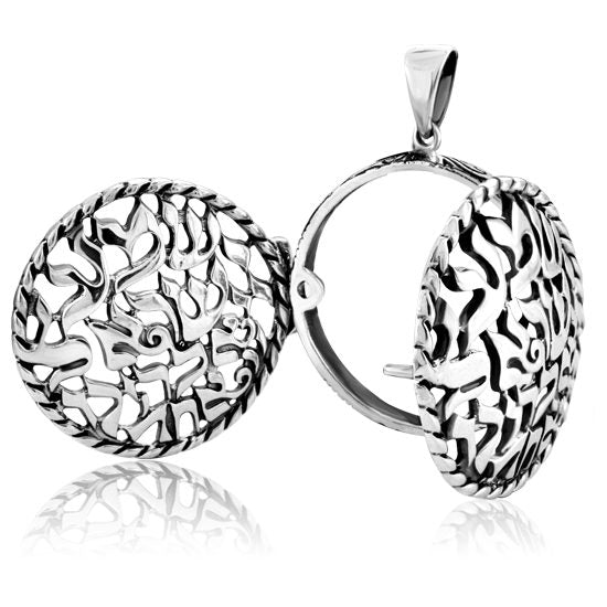 Locket Necklace (2.7 cm) made of 925 silver "Shema Israel, our God is one" opens on both sides