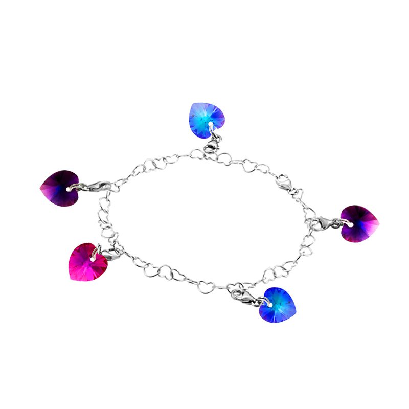 925 silver heart-shaped bracelet with 5 colorful SWAROVSKI heart charms