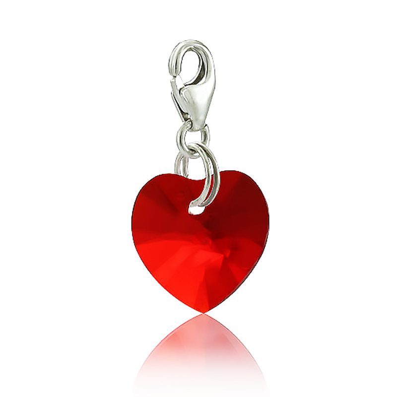 Small heart-shaped SWAROVSKI crystal charm in a variety of colors, 925 silver clasp