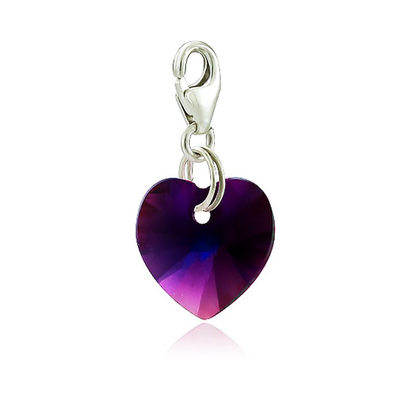 Small heart-shaped SWAROVSKI crystal charm in a variety of colors, 925 silver clasp