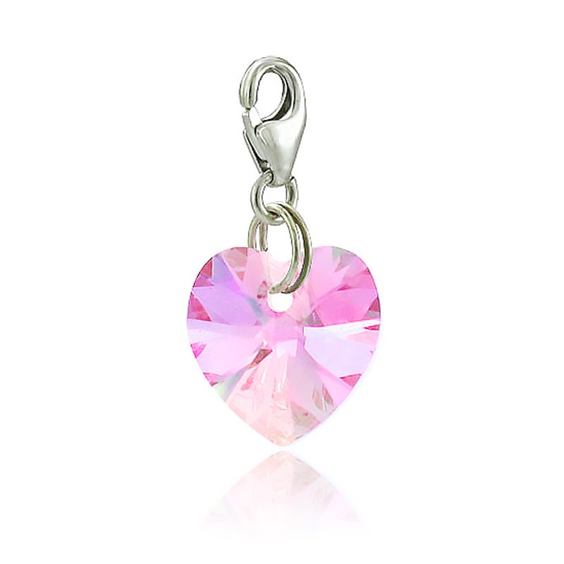 Small heart-shaped SWAROVSKI crystal charm in a variety of colors, 925 silver clasp