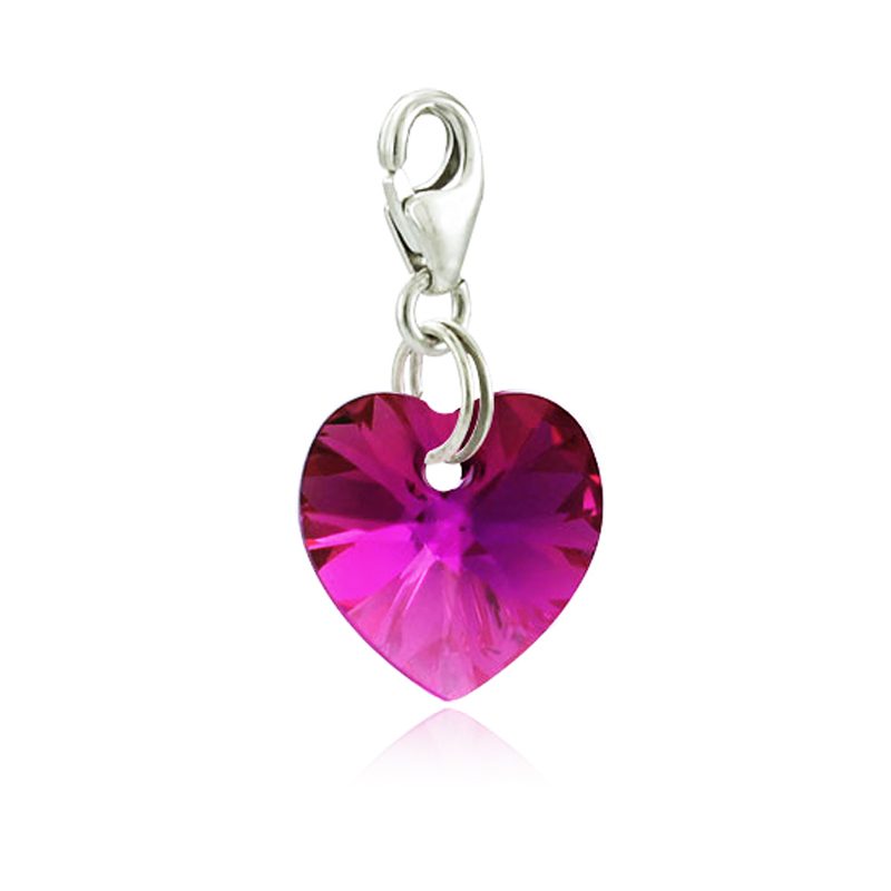 Small heart-shaped SWAROVSKI crystal charm in a variety of colors, 925 silver clasp