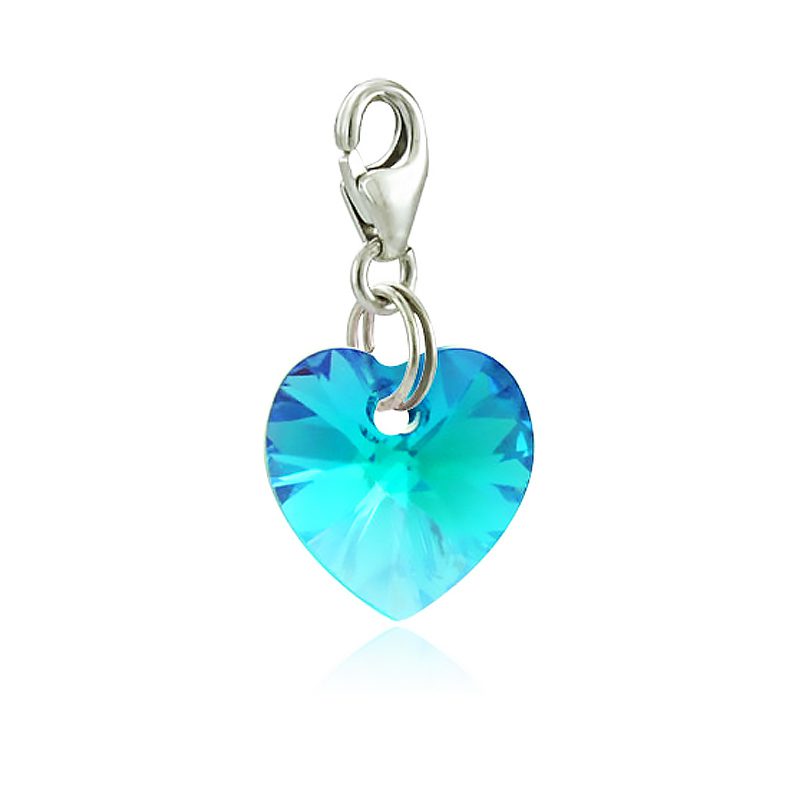 Small heart-shaped SWAROVSKI crystal charm in a variety of colors, 925 silver clasp