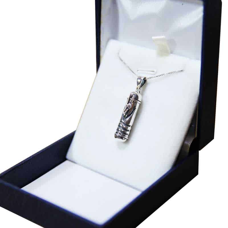 Round Mezuzah Necklace (0.7*2.8 cm) made of 925 silver with an open "S"