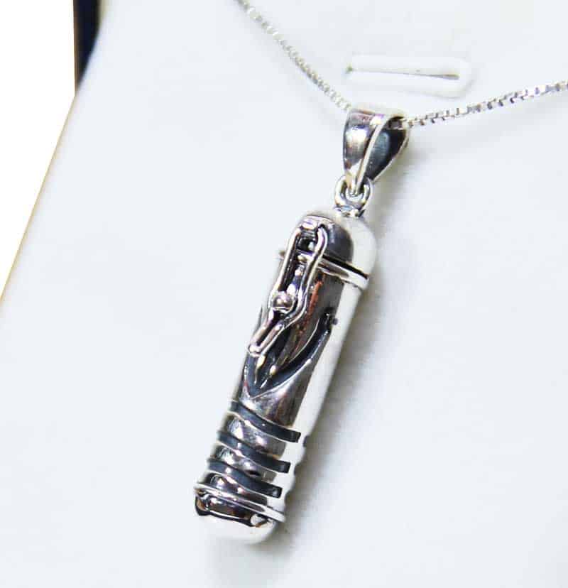 Round Mezuzah Necklace (0.7*2.8 cm) made of 925 silver with an open "S"