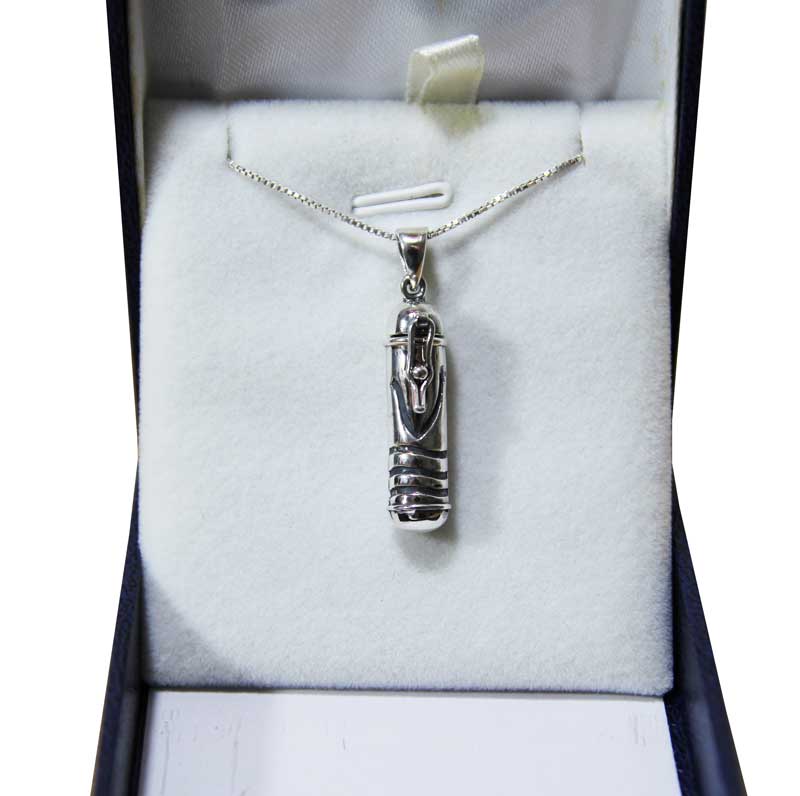 Round Mezuzah Necklace (0.7*2.8 cm) made of 925 silver with an open "S"