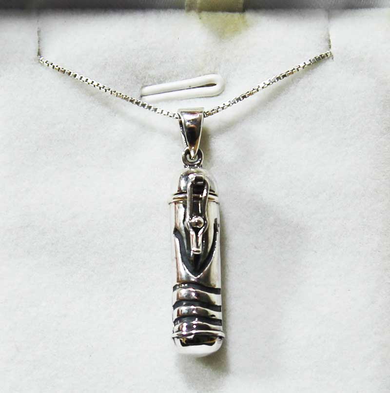 Round Mezuzah Necklace (0.7*2.8 cm) made of 925 silver with an open "S"