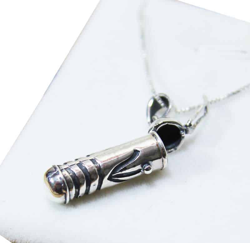 Round Mezuzah Necklace (0.7*2.8 cm) made of 925 silver with an open "S"