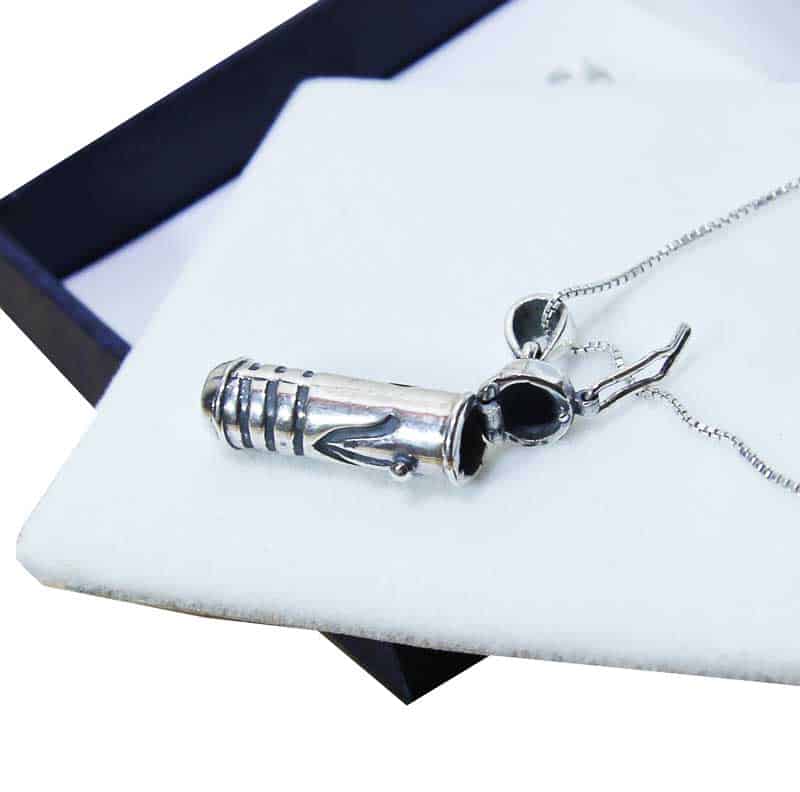 Round Mezuzah Necklace (0.7*2.8 cm) made of 925 silver with an open "S"