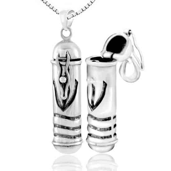 Round Mezuzah Necklace (0.7*2.8 cm) made of 925 silver with an open "S"