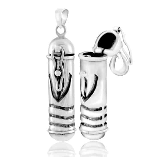 Round Mezuzah Necklace (0.7*2.8 cm) made of 925 silver with an open "S"