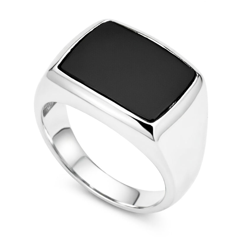 טבעת מכסף 925 אמיתי משובץ עם אבן אוניקס מלבני לגבר