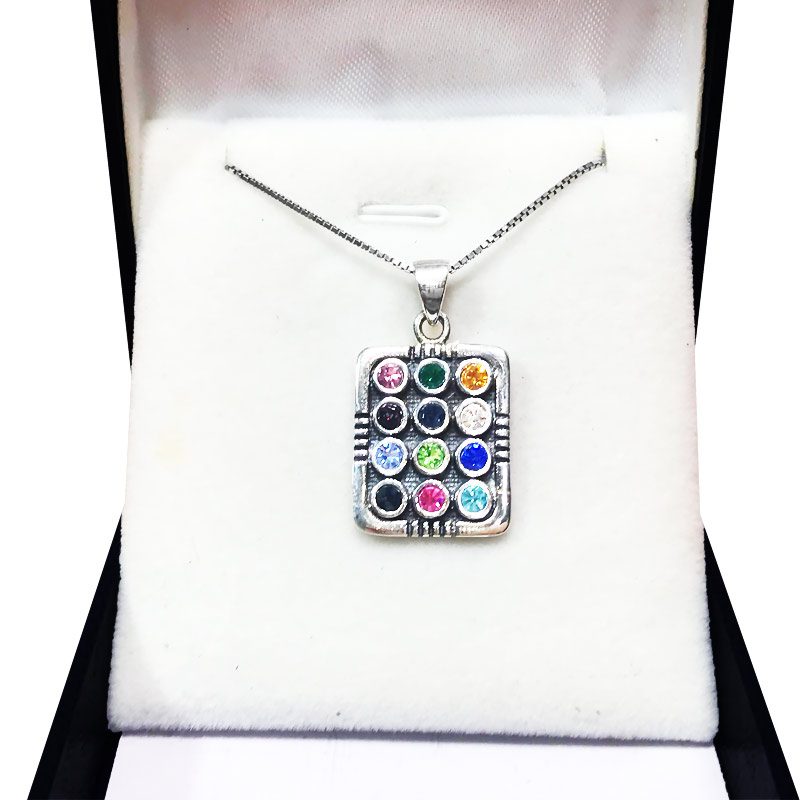 Breastplate necklace (2.5*1.7 cm) made of 925 silver, set with 12 crystals