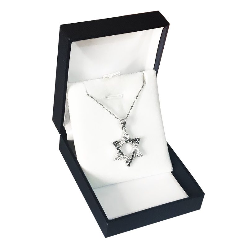 "Star of David" necklace (2*2.5 cm) made of 925 silver, inlaid with black and white crystals