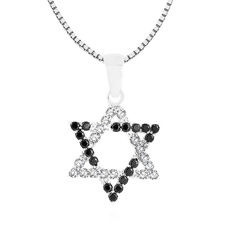 "Star of David" necklace (2*2.5 cm) made of 925 silver, inlaid with black and white crystals