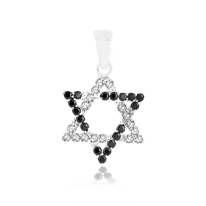 "Star of David" necklace (2*2.5 cm) made of 925 silver, inlaid with black and white crystals