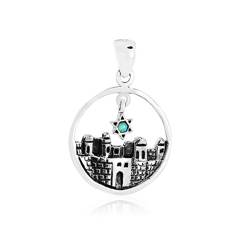 "Walls of Jerusalem" necklace (2.1 cm) made of 925 silver inlaid with opal stone