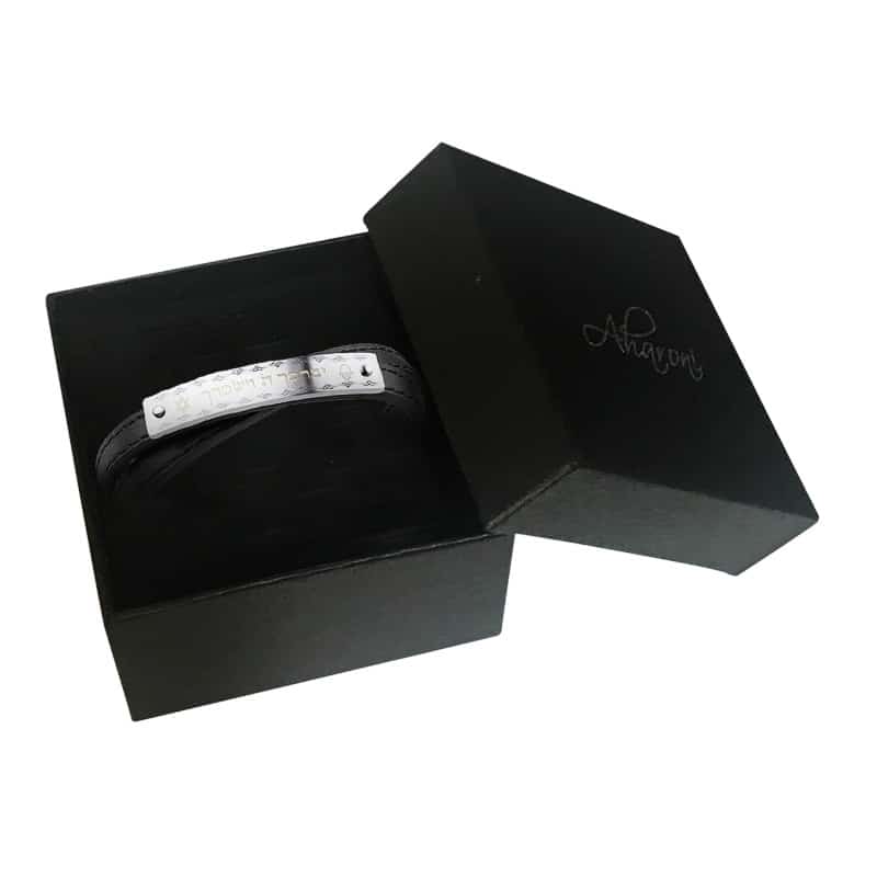 Men's bracelet "May He bless you and preserve you" (21 cm) made of wraparound leather with a high-quality steel plate