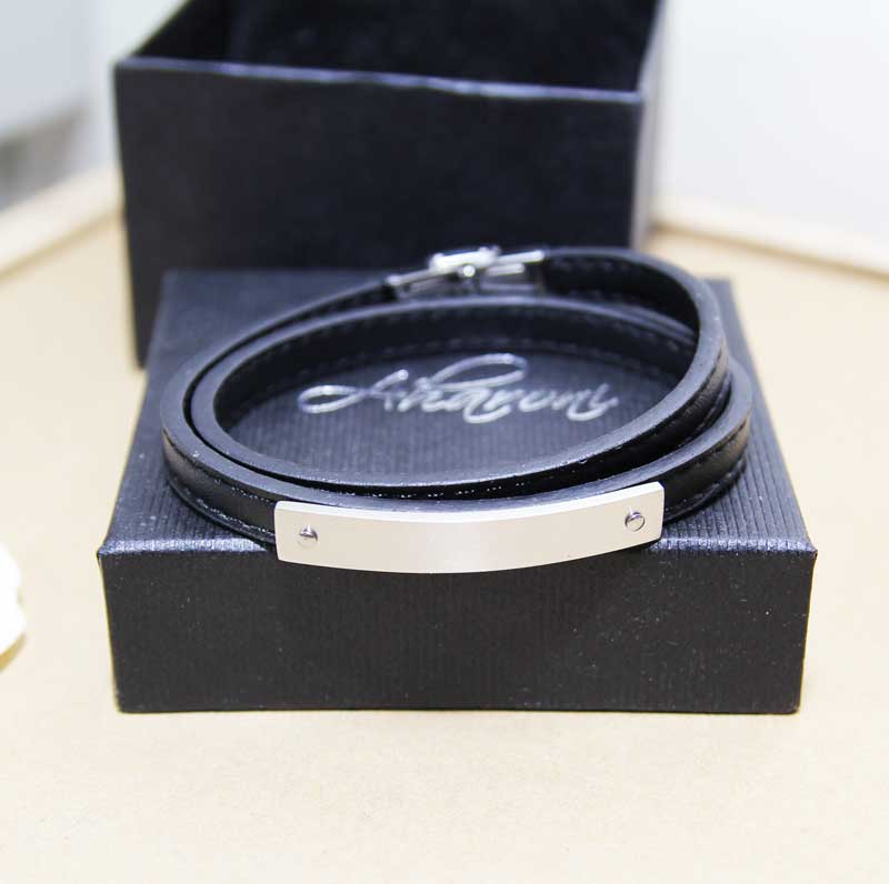 Wrap-around leather bracelet ready for engraving - high-quality steel plate! Can be shortened and adjusted to any size