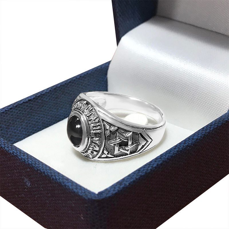 Men's ring "Hear our God, the One, Israel" made of 925 sterling silver with onyx stone