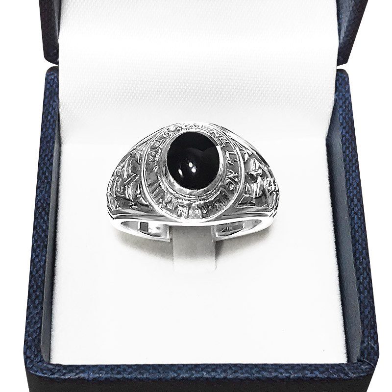 Men's ring "Hear our God, the One, Israel" made of 925 sterling silver with onyx stone