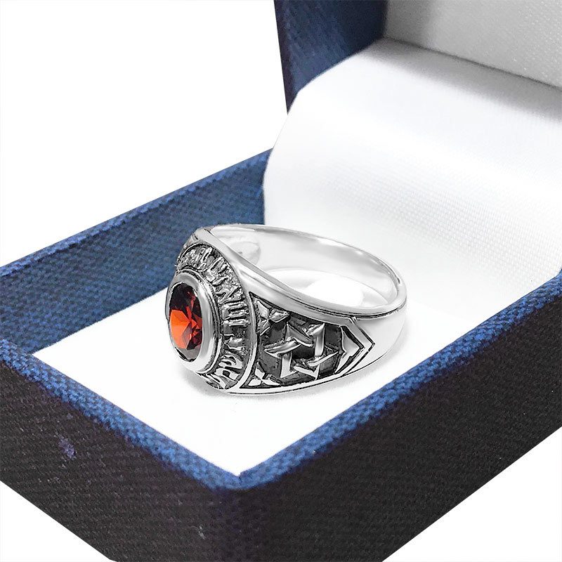 Men's Ring "Hear our God, the One, Israel" 925 Sterling Silver with Red Crystal