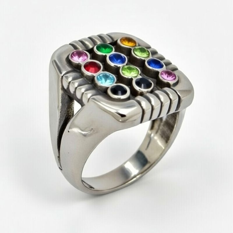 טבעת "חושן" מכסף 925 סטרלינג משובצת 12 קריסטלים