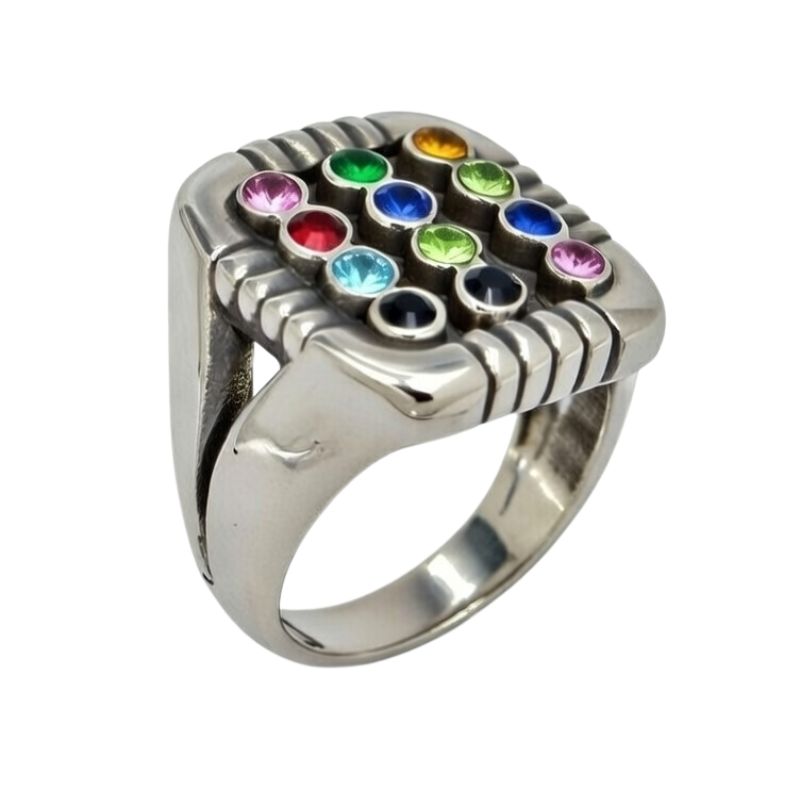 טבעת "חושן" מכסף 925 סטרלינג משובצת 12 קריסטלים