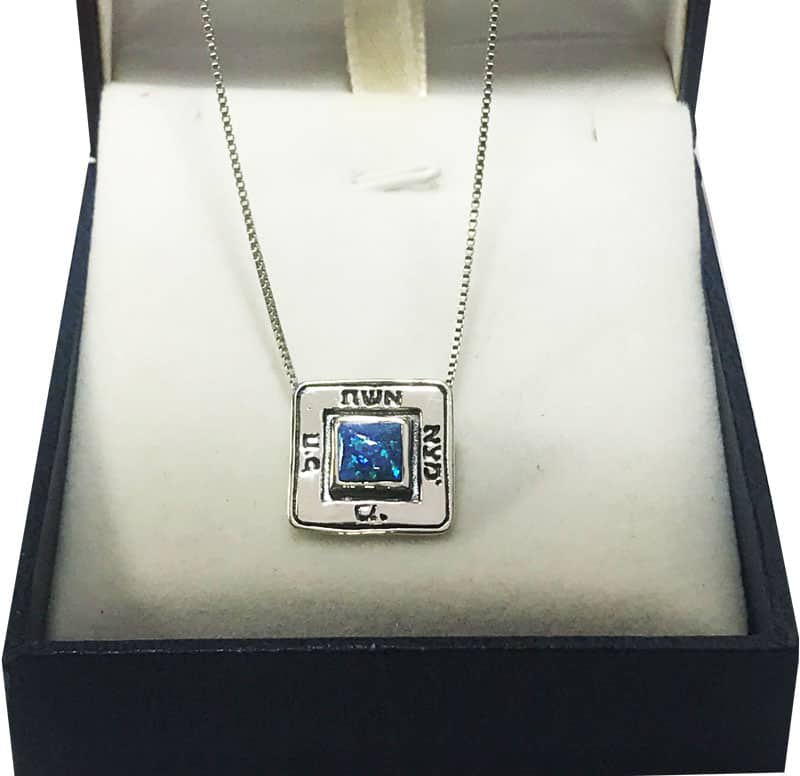 "Who Will Find a Woman of Valor" Square Necklace (1.6 cm) 925 Silver Dark Blue Opal Stone