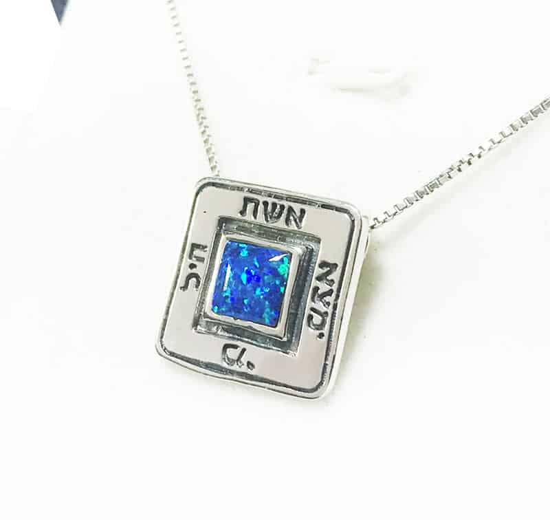 "Who Will Find a Woman of Valor" Square Necklace (1.6 cm) 925 Silver Dark Blue Opal Stone