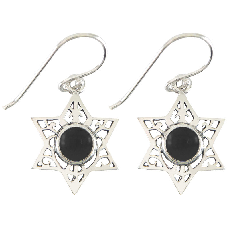 "Star of David" earrings (1.8*1.5 cm) made of 925 silver with onyx stone