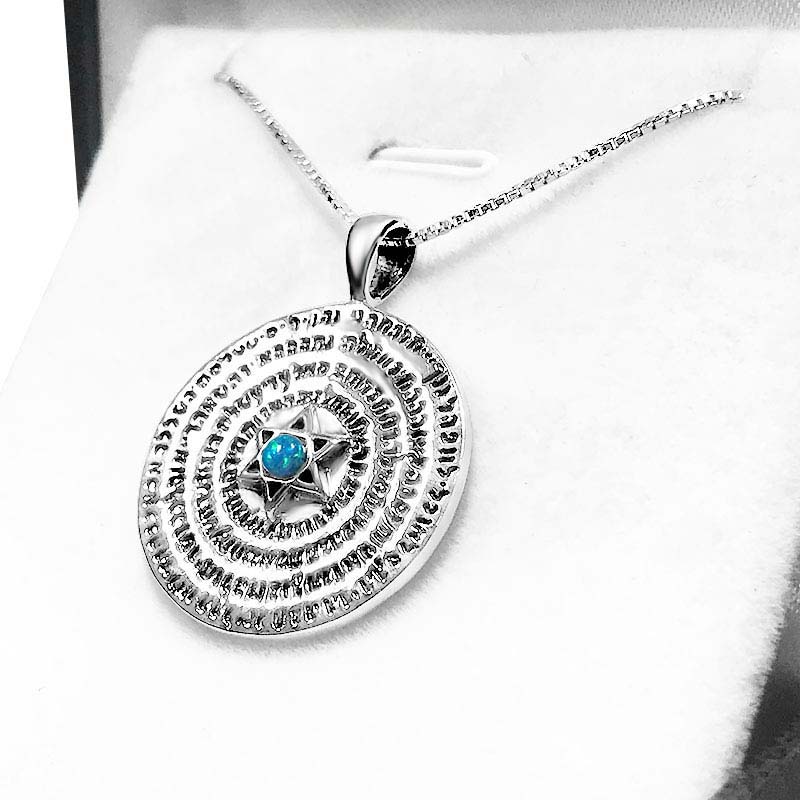 "The Names" Necklace - 72 Names of the Creator, the Name of God, made of 925 silver with a blue opal stone