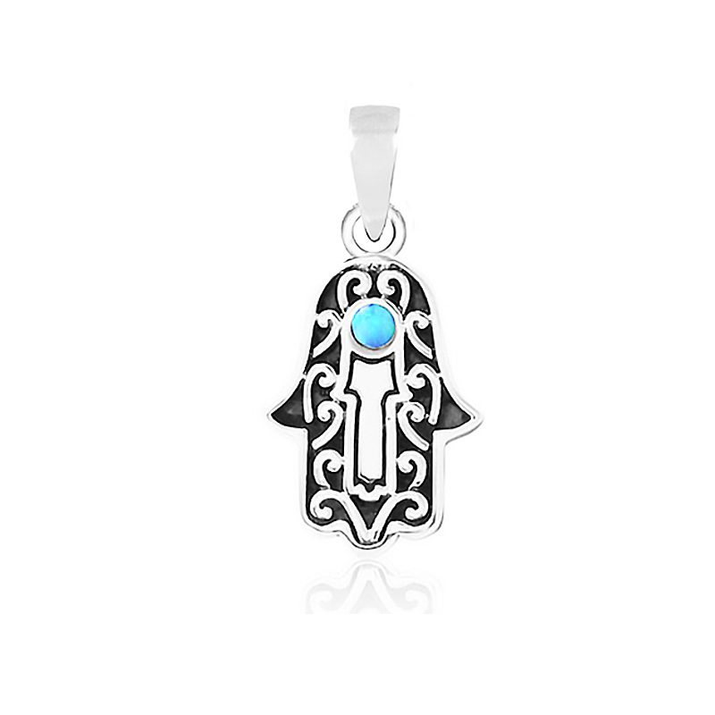 Hamsa necklace (1.8*1.3 cm) made of 925 silver with opal stone