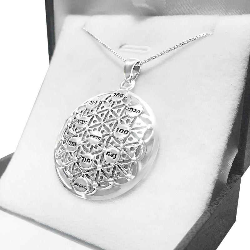 Large (3.2 cm) "Flower of Life" necklace made of 925 silver with "10 Sephiroth" for men or women