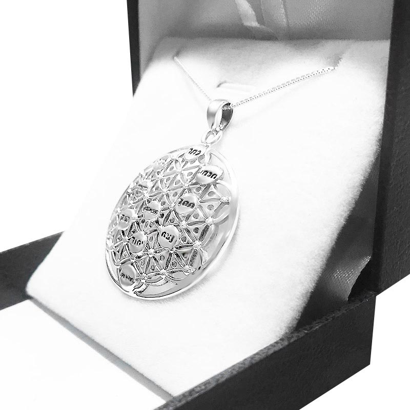 Large (3.2 cm) "Flower of Life" necklace made of 925 silver with "10 Sephiroth" for men or women