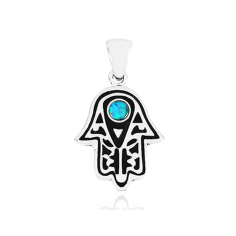 Small Hamsa necklace (1.6*1.2 cm) made of 925 silver with a blue opal stone