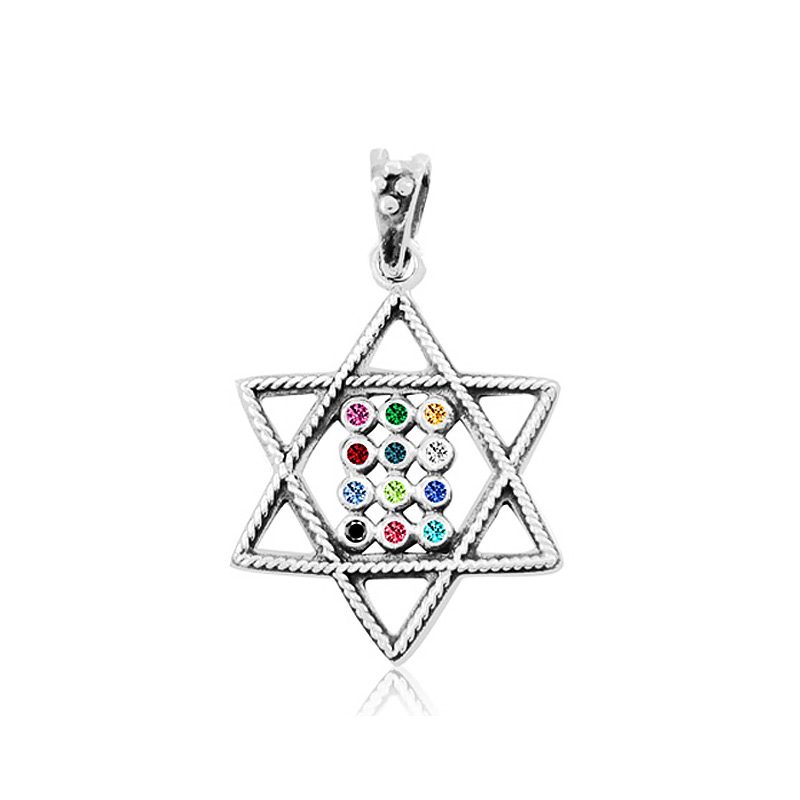 Star of David Choshen Necklace (2.5*2.2 cm) made of 925 silver, set with 12 crystals