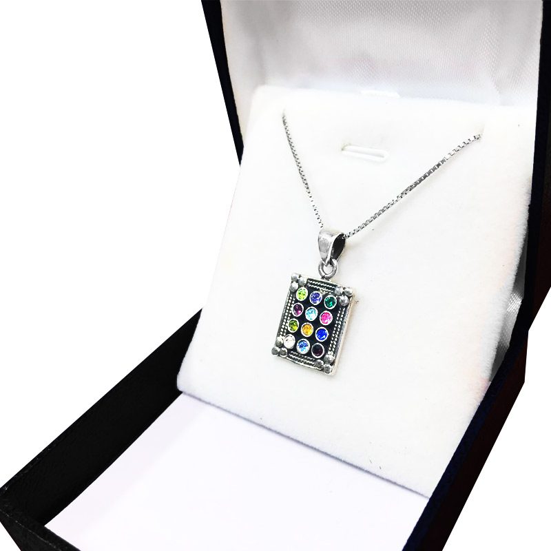 Breastplate necklace (1.75*1.45 cm) made of 925 sterling silver, set with 12 crystals