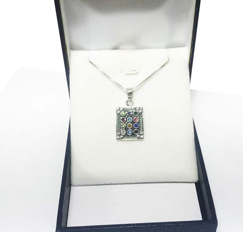 Breastplate necklace (1.75*1.45 cm) made of 925 sterling silver, set with 12 crystals