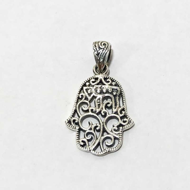 Hamsa necklace (2.5*1.8 cm) with "Hai" for a man or woman made of 925 silver