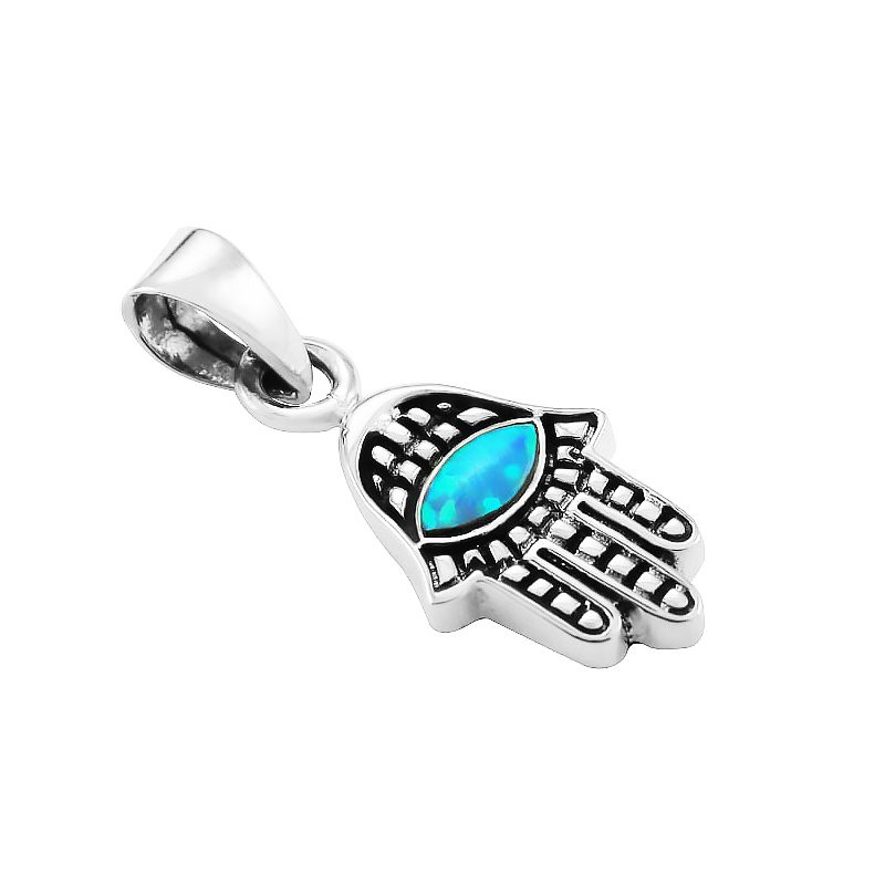 Small Hamsa necklace (1.2*1 cm) made of 925 silver with opal