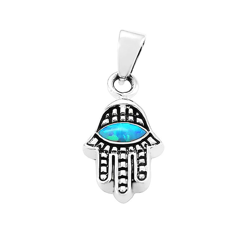 Small Hamsa necklace (1.2*1 cm) made of 925 silver with opal