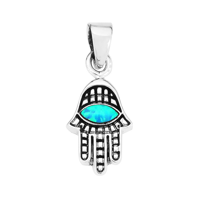 Small Hamsa necklace (1.2*1 cm) made of 925 silver with opal