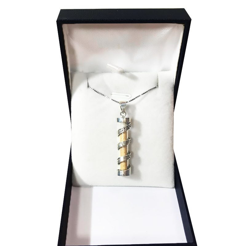 Spiral Mezuzah Necklace "Shema Yisrael" (3.7*0.9 cm) made of 925 silver with soil from the Holy Land