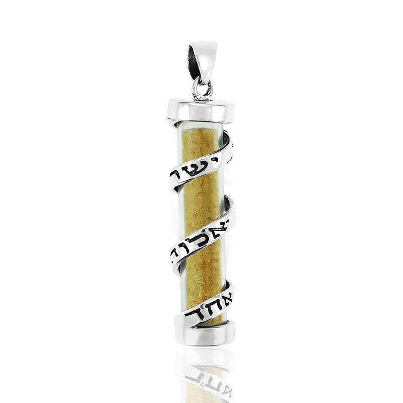 Spiral Mezuzah Necklace "Shema Yisrael" (3.7*0.9 cm) made of 925 silver with soil from the Holy Land