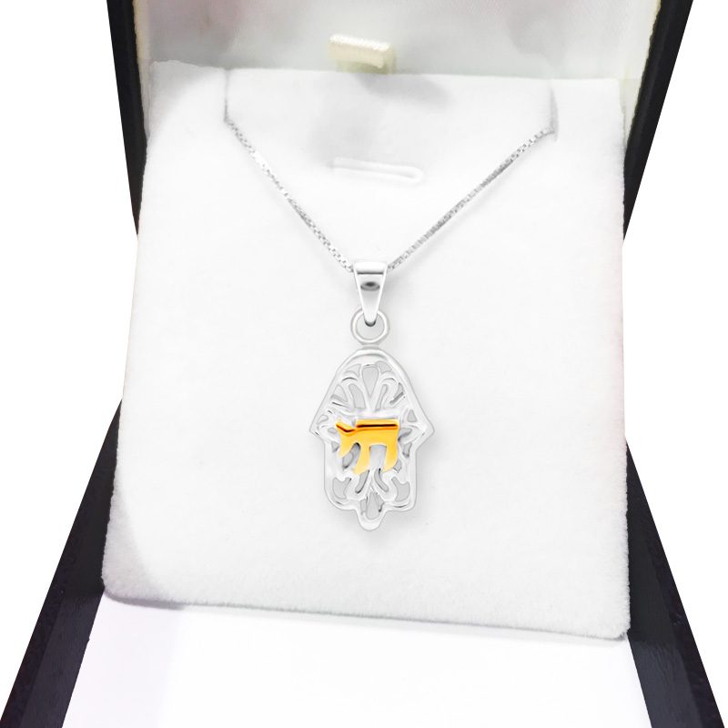 Hamsa "Hai" necklace (1.9*1.3 cm) made of 925 silver and 14 karat gold plating