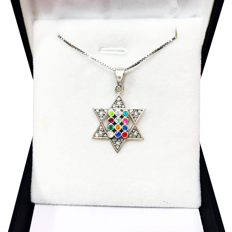 "Star of David Choshen" necklace (2.2*1.8 cm) made of 925 silver, set with 12 crystals